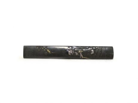 Kozuka en shakudo décoré d'un pêcheur