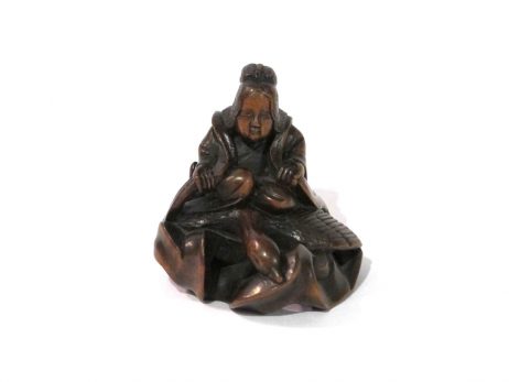 Netsuke en bois - La sennin Ryujo sur un cygne