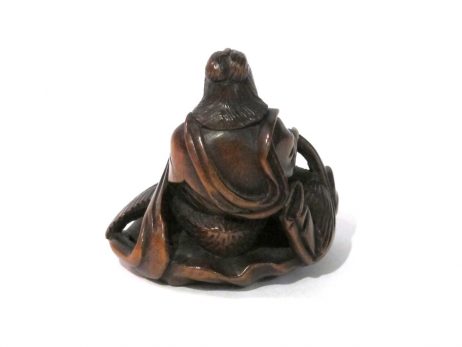 Netsuke en bois - La sennin Ryujo sur un cygne 3