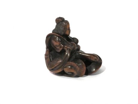 Netsuke en bois - La sennin Ryujo sur un cygne 2