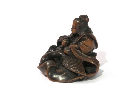 Netsuke en bois - La sennin Ryujo sur un cygne 2