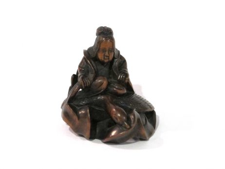 Netsuke en bois - La sennin Ryujo sur un cygne 4