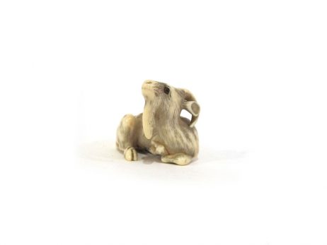 Netsuke en ivoire - Chèvre couchée par Ransen 2