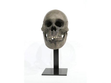 Okimono en bois représentant un crâne humain