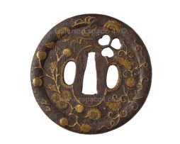 Tsuba de style Heianjo en fer - Pétales d'aoi ajourés