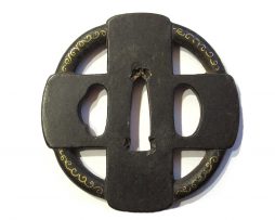 Tsuba en fer marugata - Motif namban de croix