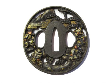 Tsuba en fer nagamarugata - Samourais sous les pins