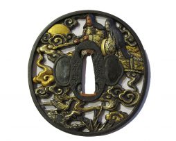 Tsuba en fer nagamarugata - Izanagi et Izanami créant le Japon