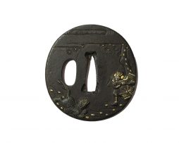 Tsuba en fer nagamarugata - Samourai combattant un tigre