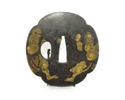 Tsuba en fer marugata - Deux nios style Heianjo