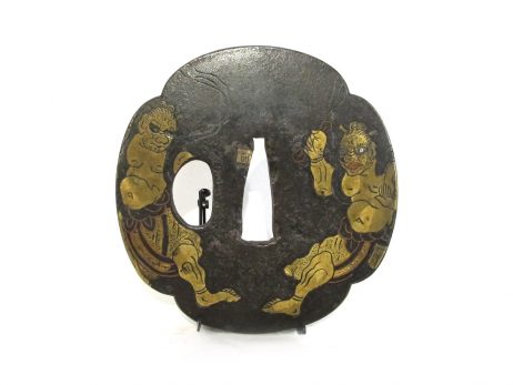 Tsuba en fer marugata - Deux nios style Heianjo