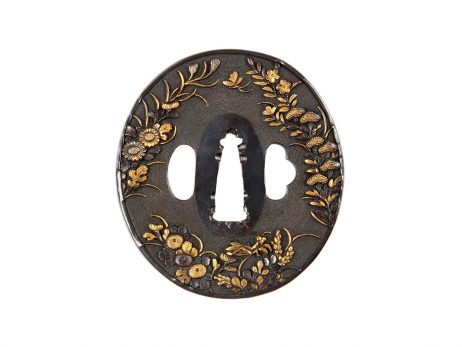 Tsuba nagamarugata ko kinko - Insectes et fleurs