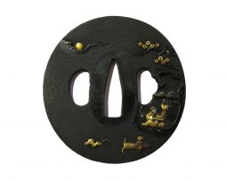 Tsuba en shakudo nagamarugata - Sage et son disciple sous la lune