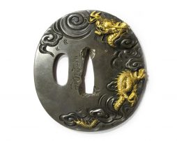 Tsuba en shibuichi nagamarugata - Dragon dans les nuages