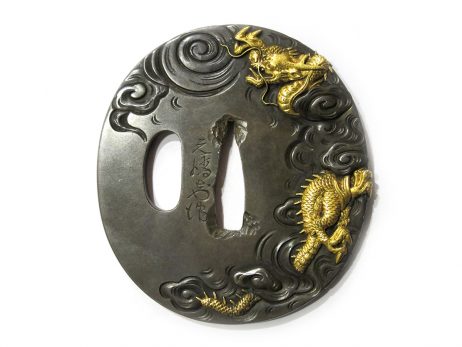 Tsuba en shibuichi nagamarugata - Dragon dans les nuages