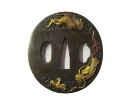 Tsuba en shibuichi nagamarugata - Dragon sortant des nuages