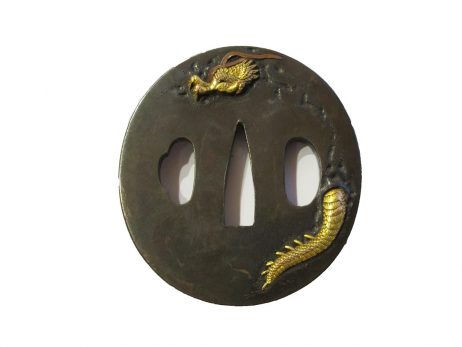 Tsuba en shibuichi nagamarugata - Dragon sortant des nuages 2