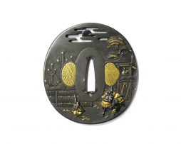 Tsuba - Ariwara no Narihira sur son cheval et Komachi sous la lune