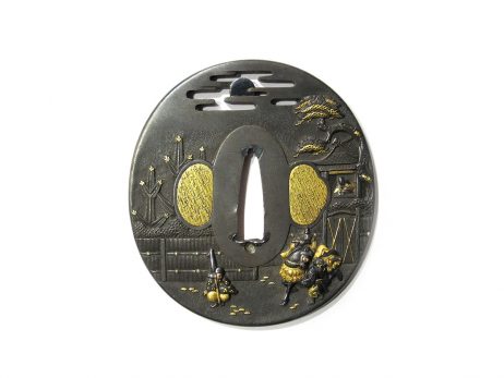 Tsuba - Ariwara no Narihira sur son cheval et Komachi sous la lune