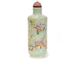 Tabatière chinoise porcelaine turquoise fleurs