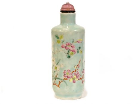 Tabatière chinoise porcelaine turquoise fleurs