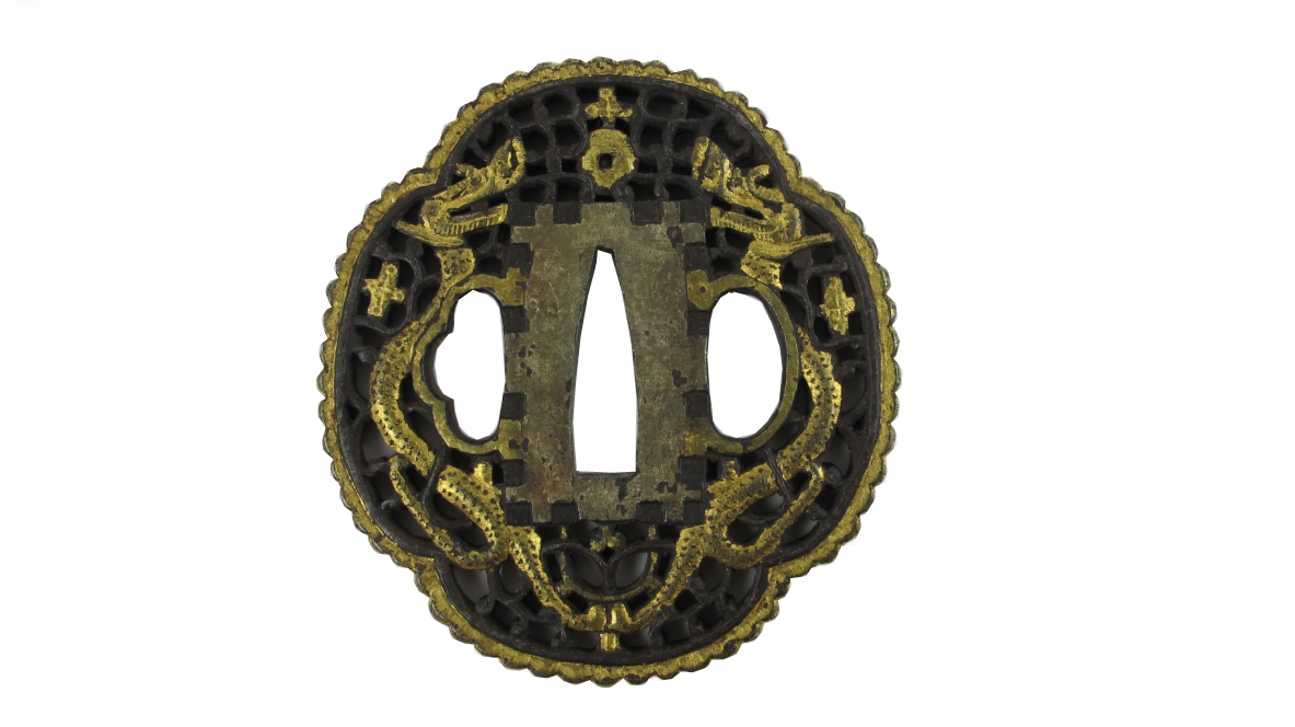 TSUBA MOKKOGATA EN FER DE STYLE NAMBAN - DRAGONS AFFRONTÉS – Image 2