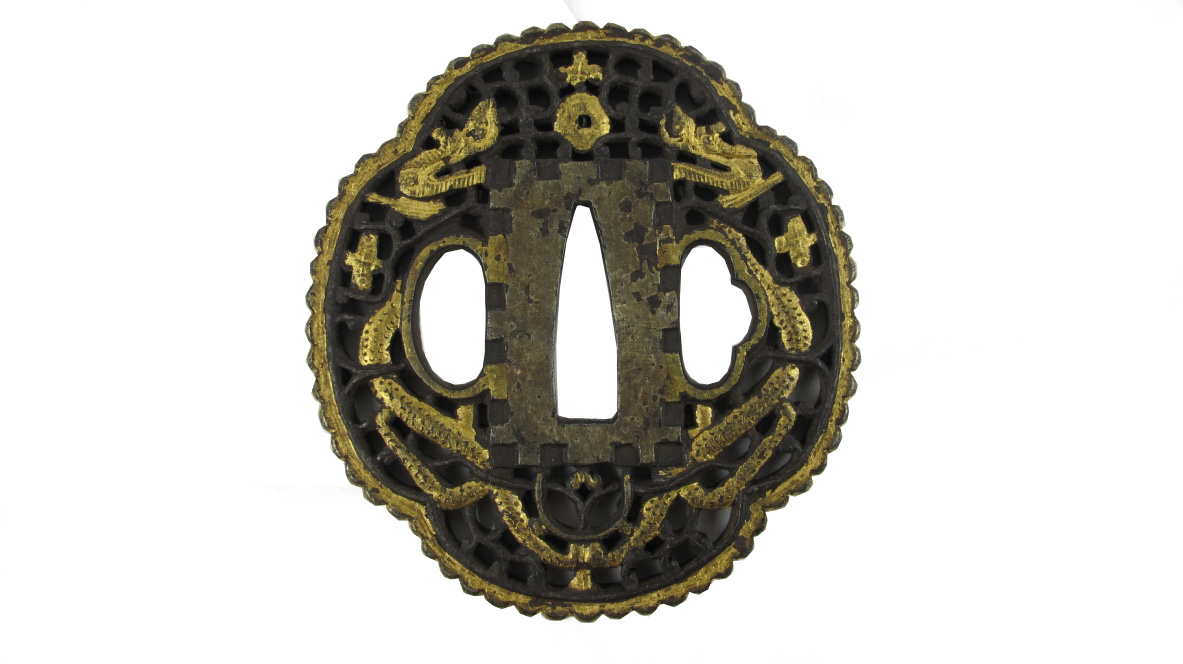 TSUBA MOKKOGATA EN FER DE STYLE NAMBAN - DRAGONS AFFRONTÉS