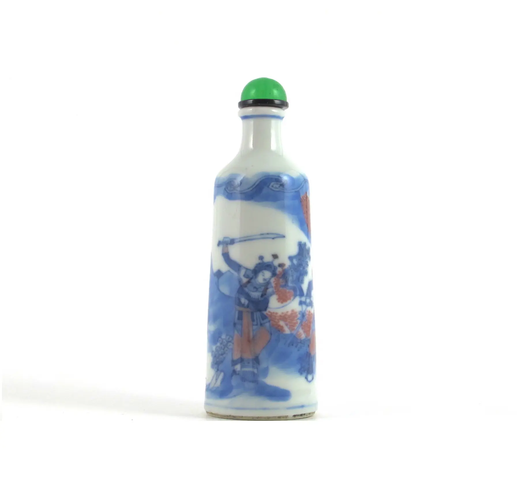 关公温酒斩华雄图青花釉里红鼻烟壶- Art de la Chine et du Japon